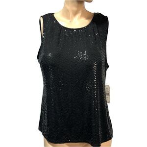 JM Studio John Meyer Black Sequin Tank Top Women's Size L Large Sleeveless NWT